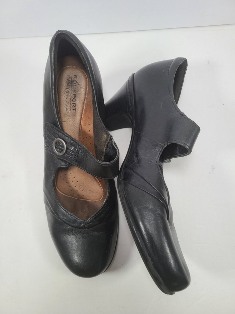 Rockport Cobb Hill Mary Jane Salma Black Leather 8.5M Heeled Shoe Hook Loop - Picture 2 of 11
